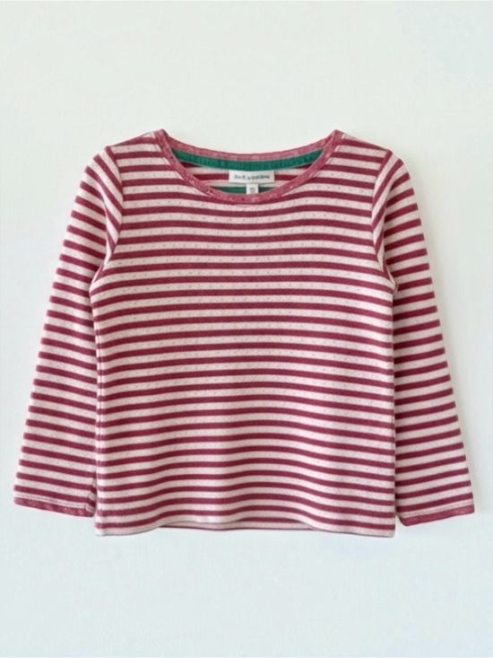 Mini Boden Other - Mini Boden Pink White Striped Long Sleeve Top Lace Eyelet Detail Girls 4-5Y